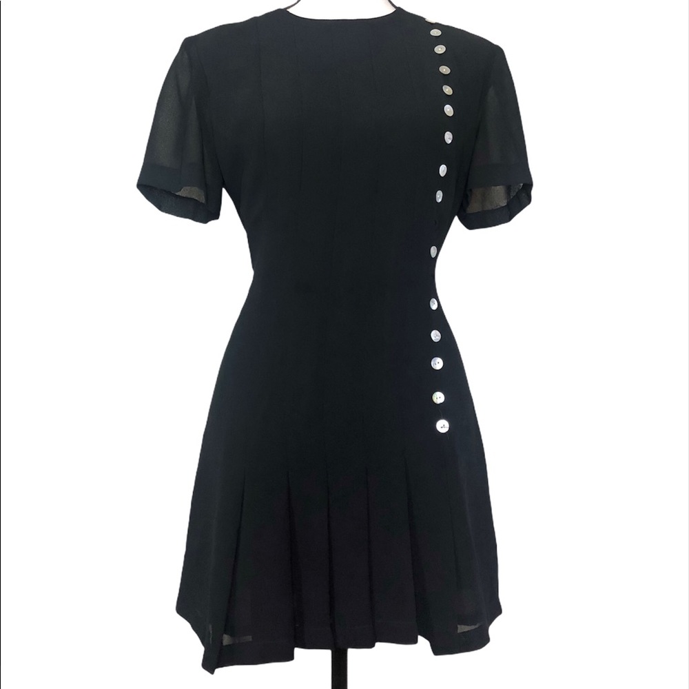 Black Vintage Mini Button Dress